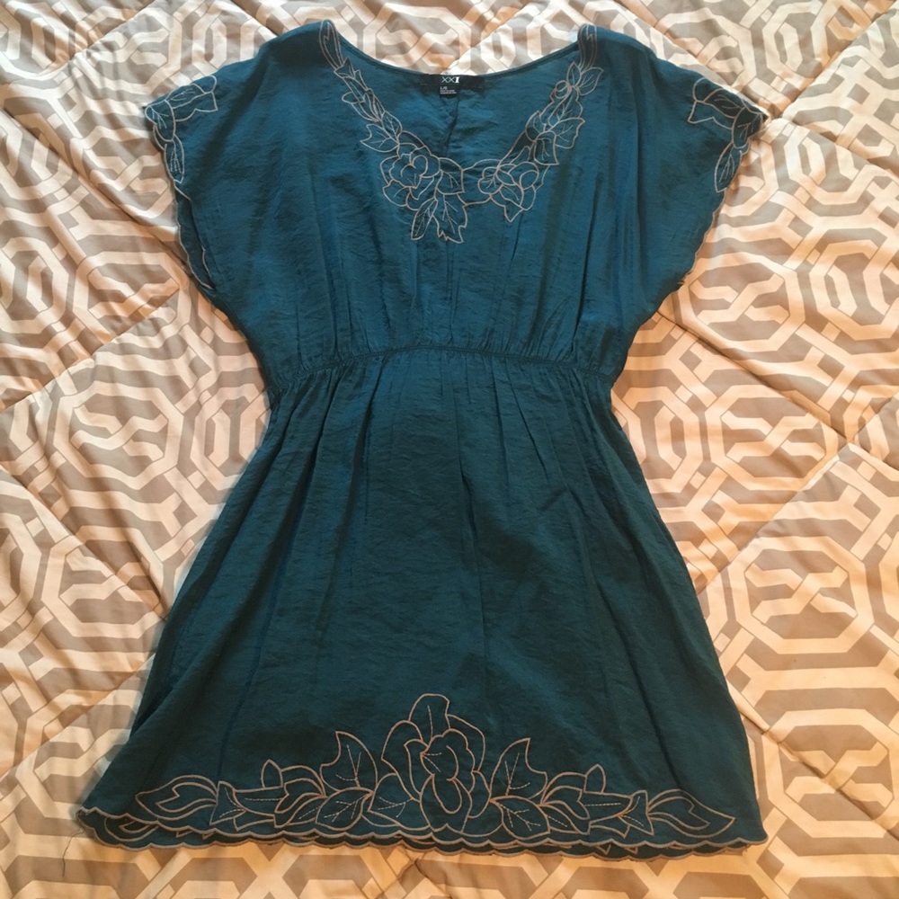 ⭐️SALE Blue Embroidered Dress with Flower Detail